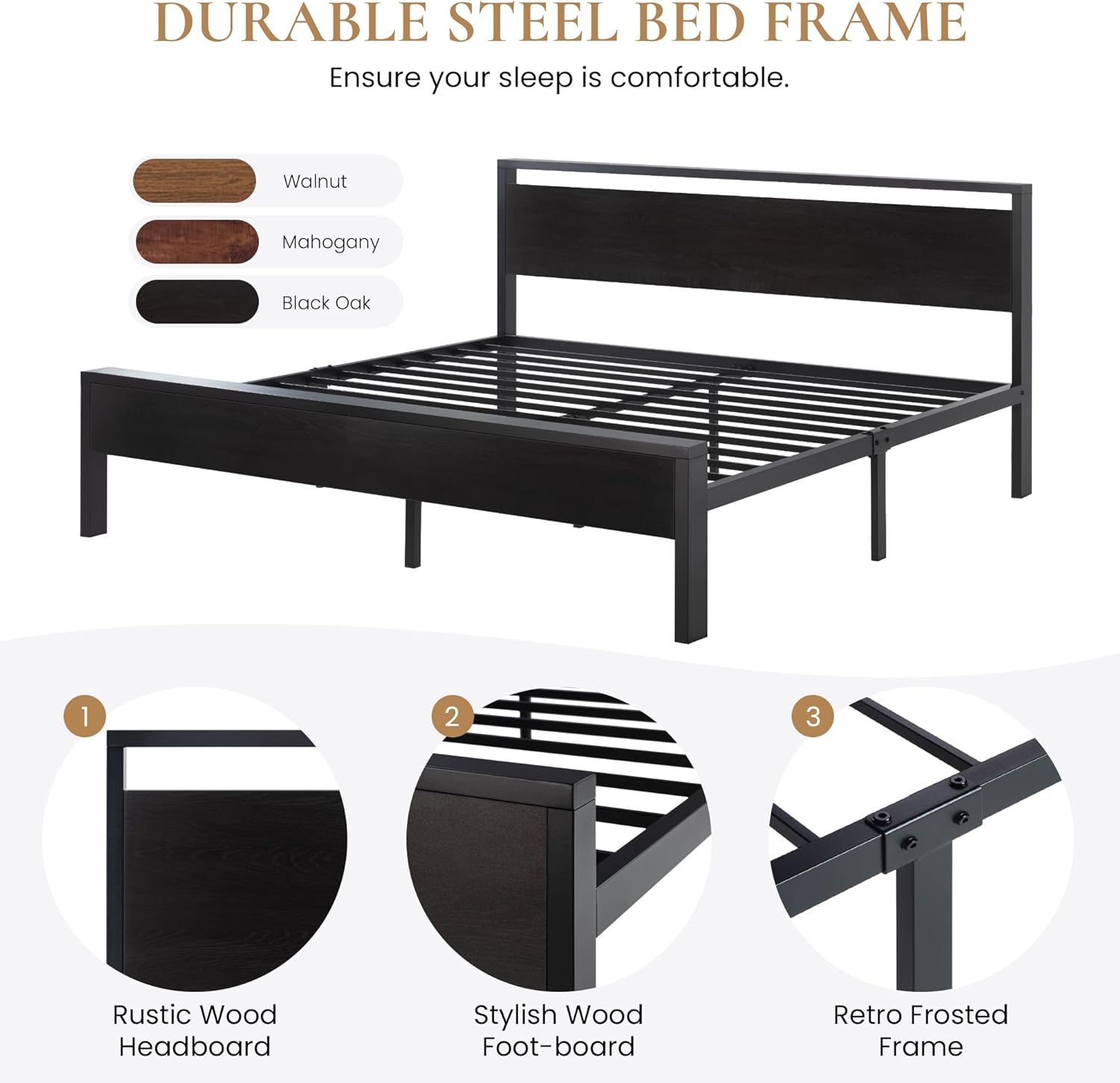 SHA CERLIN 14 Inch Full Size Metal Platform Bed Frame with Wooden Headboard and Footboard wourant