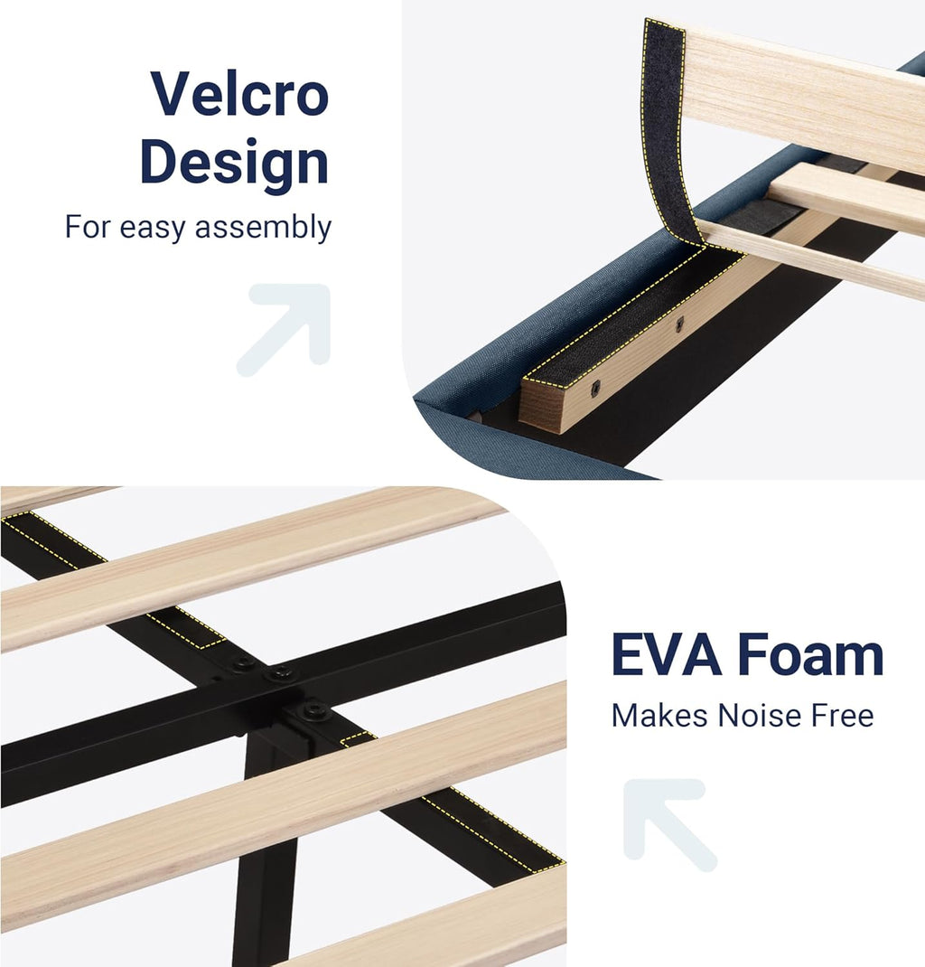 Allewie Queen Size Platform Bed Frame Fabric Upholstered Headboard Wooden Slats Support wourant