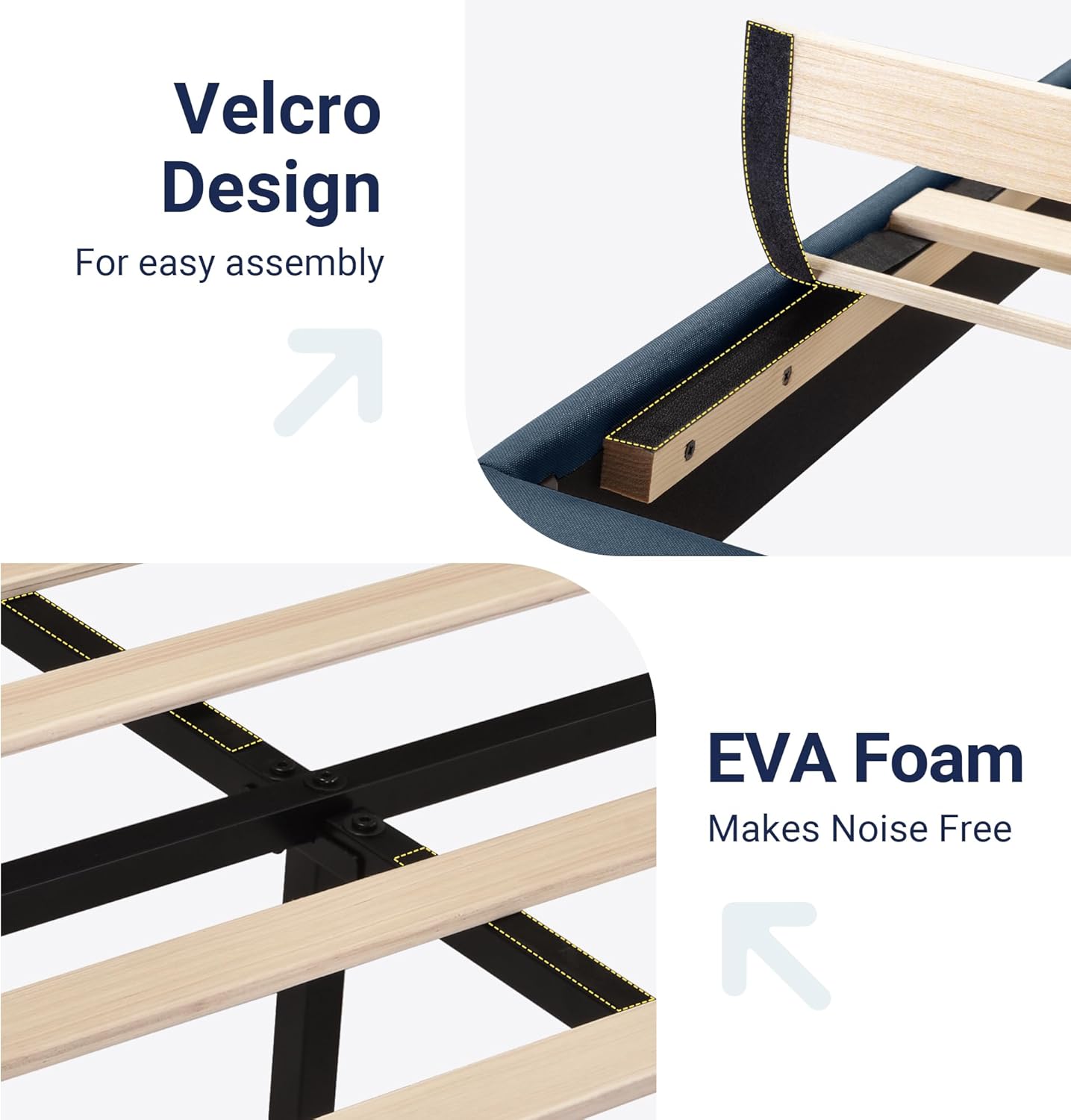 Allewie Queen Size Platform Bed Frame Fabric Upholstered Headboard Wooden Slats Support wourant