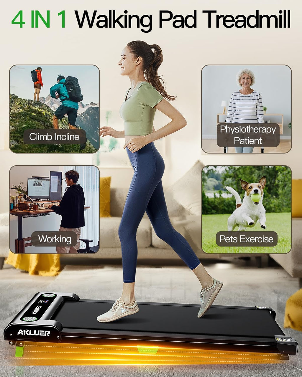 Akluer Inclined Home Treadmill 2.5 HP Small Under-Desk Treadmill with Remote Control and LED Display wourant