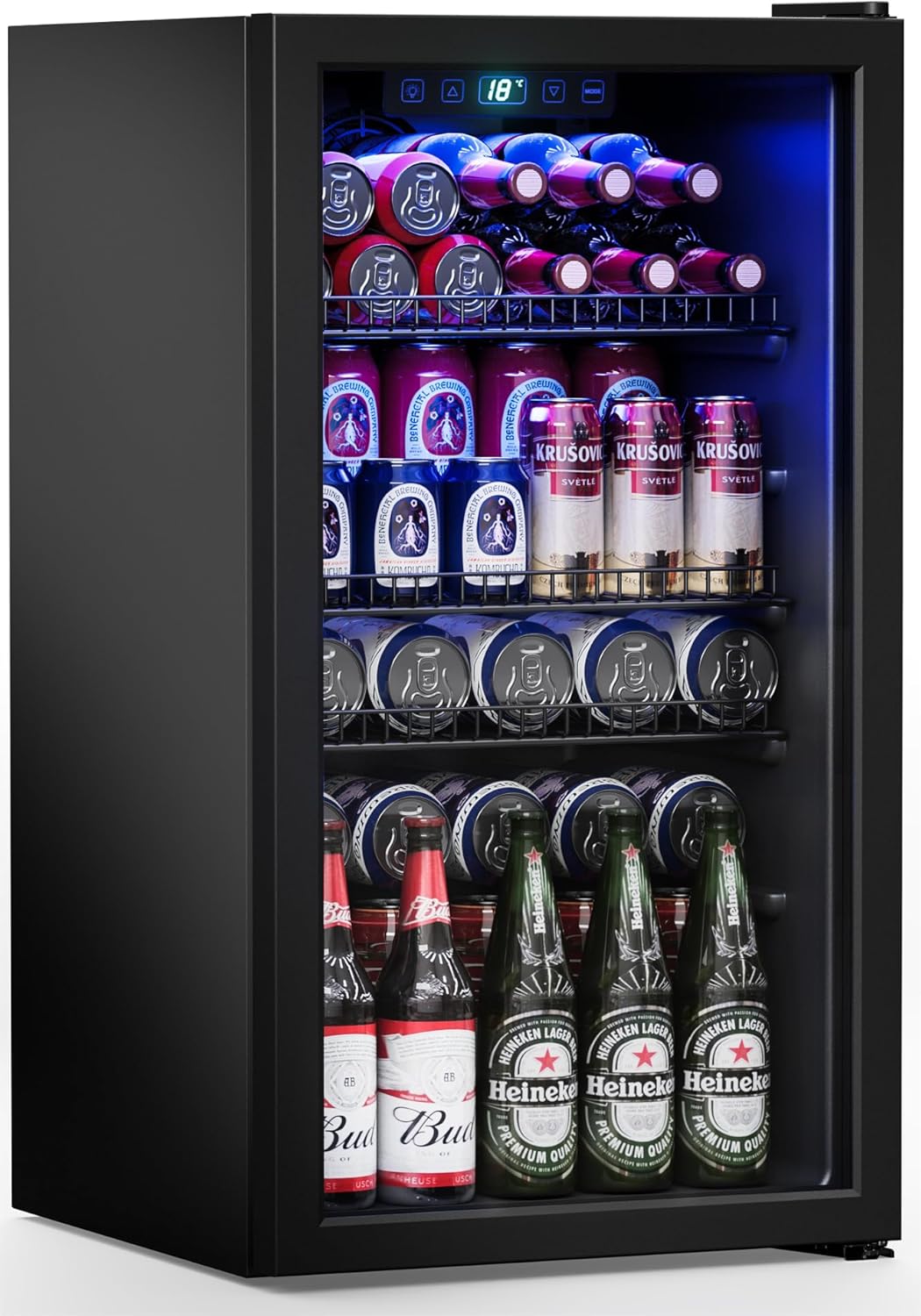 Beverage Refrigerator Cooler-120 Cans Freestanding Mini Fridge Cooler with Glass Door wourant