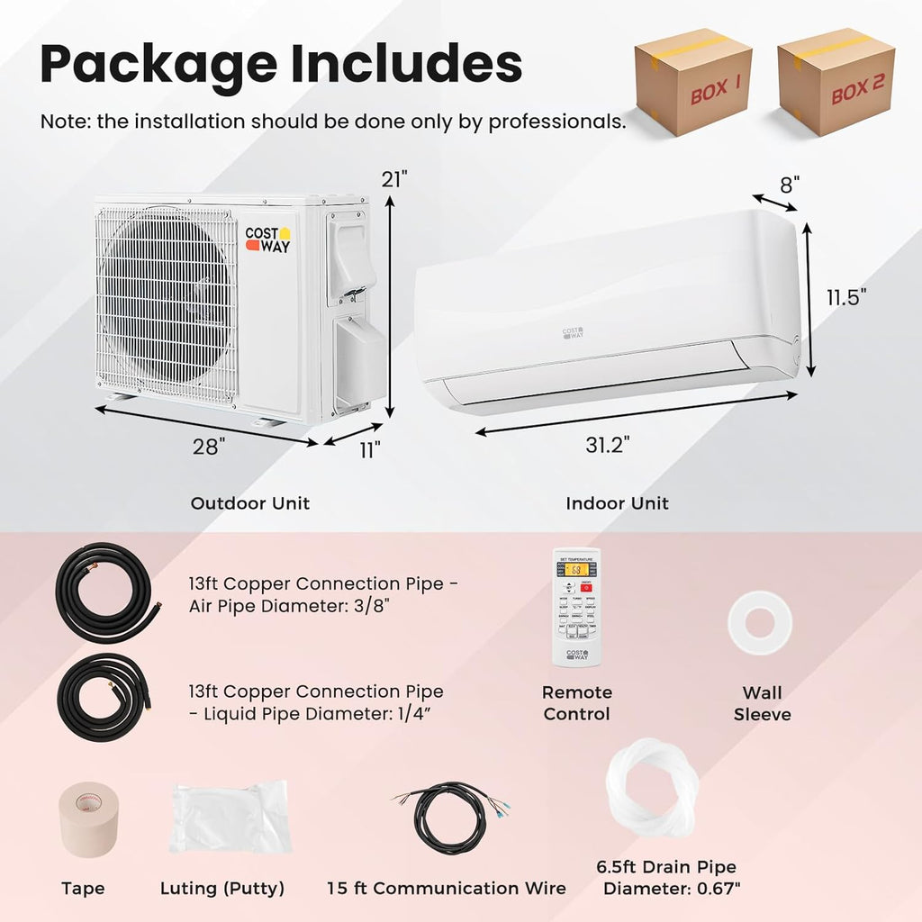 COSTWAY 12000BTU Mini Split Air Conditioner& Heater, 20 SEER2 115V Wall-Mounted Ductless AC Unit Cools Rooms up to 750 Sq. Ft, Energy Efficient Inverter AC with Heat Pump (Blast Series) wourant