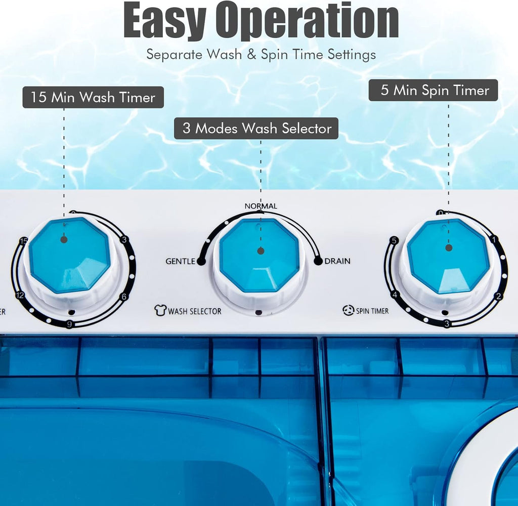 COSTWAY Double Tub 26 lb Capacity Laundry 18 lb 8 lb Spin Combo with Timer Knob Built-in Drain Pump Small Portable Washing Machine wourant