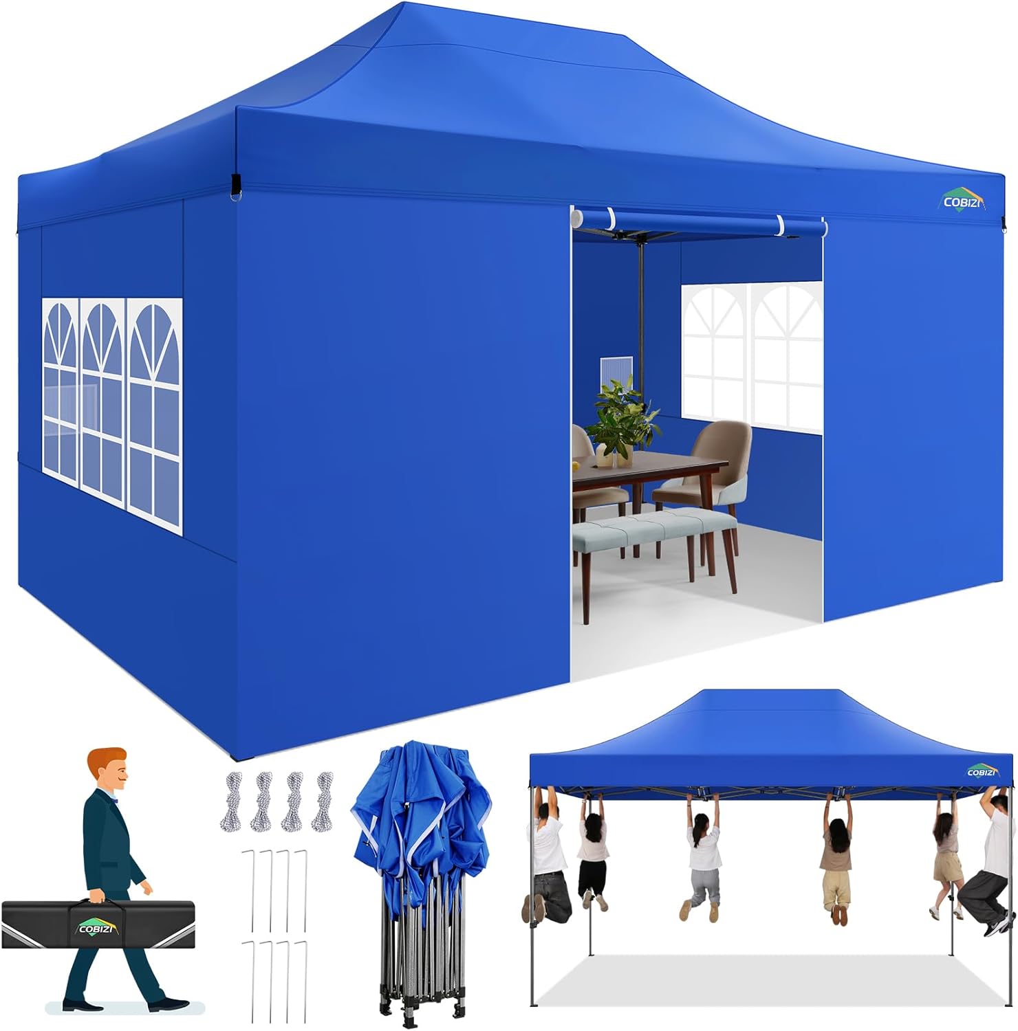 COBIZI 10x20 Heavy Duty Pop up Canopy Tent with 6 sidewalls Easy Up Commercial Outdoor Canopy Wedding Party Tents for Parties All Season Wind & Waterproof Gazebo with Roller Bag,Black(Frame Thickened) wourant