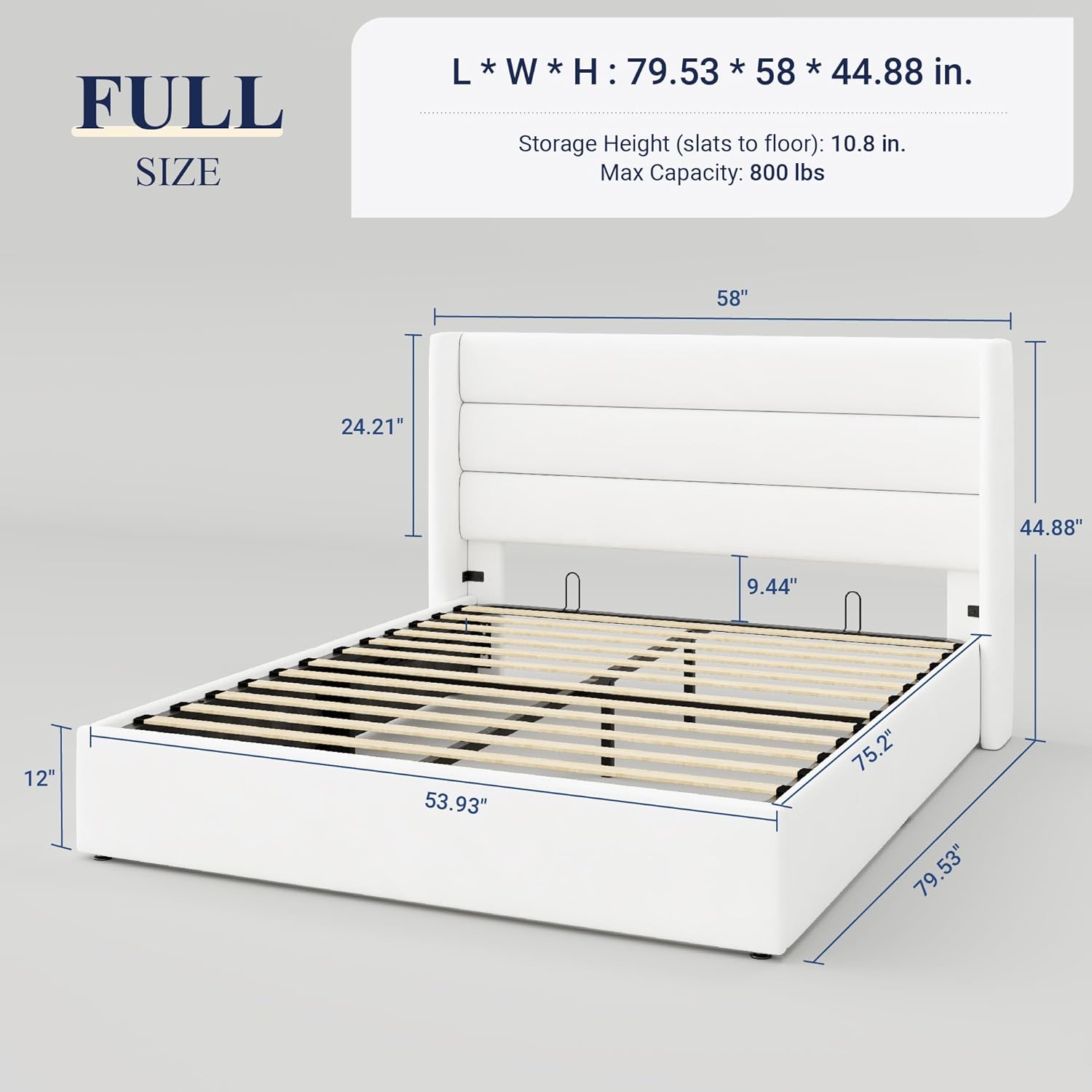 Allewie Queen Size Lift Up Storage Bed Modern Wingback Headboard Hydraulic Support wourant