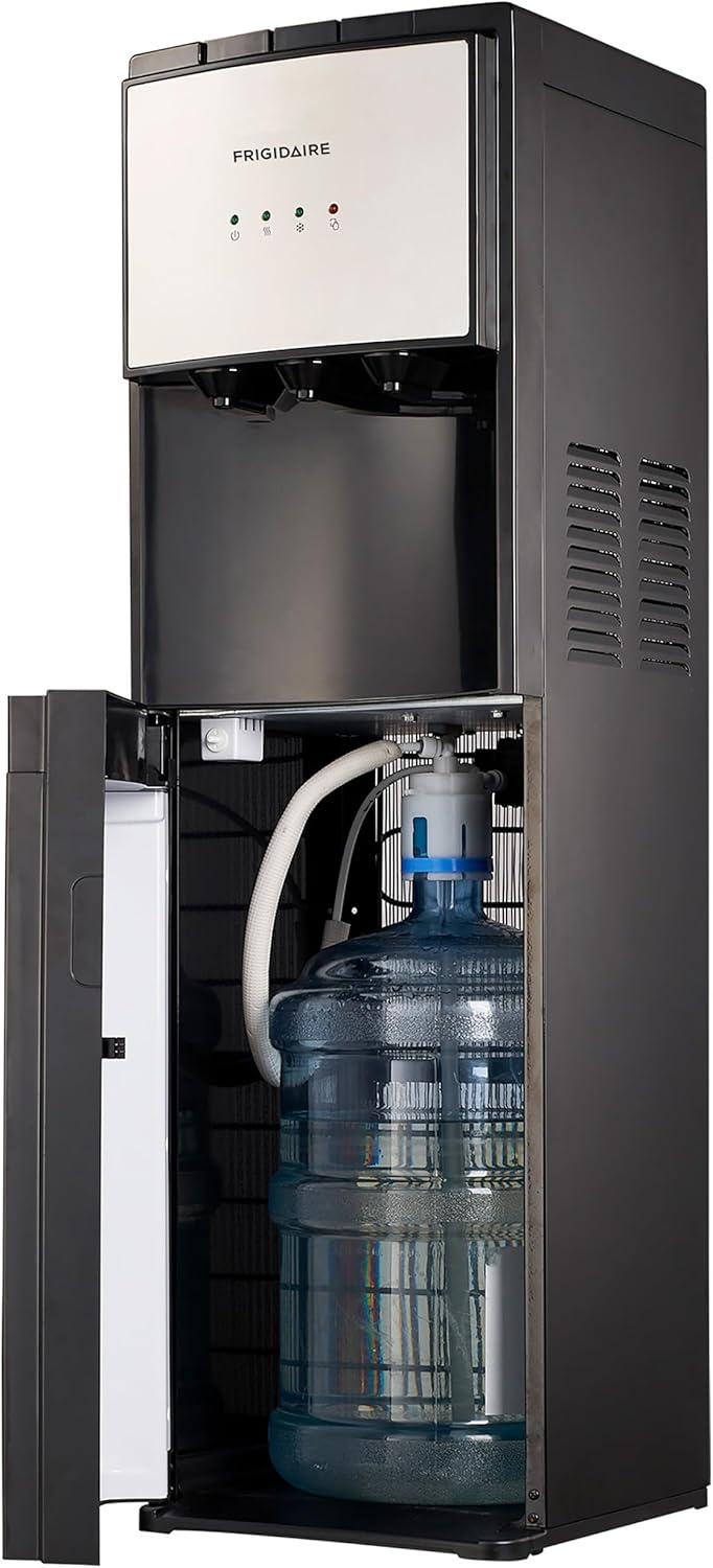 Frigidaire EFWC498 - Top Loading Cooler Dispenser -Hot & Cold Water - Child Safety Lock - Innovative Slim & Sleek Design, Holds 3 or 5 Gallon Bottles - Black wourant