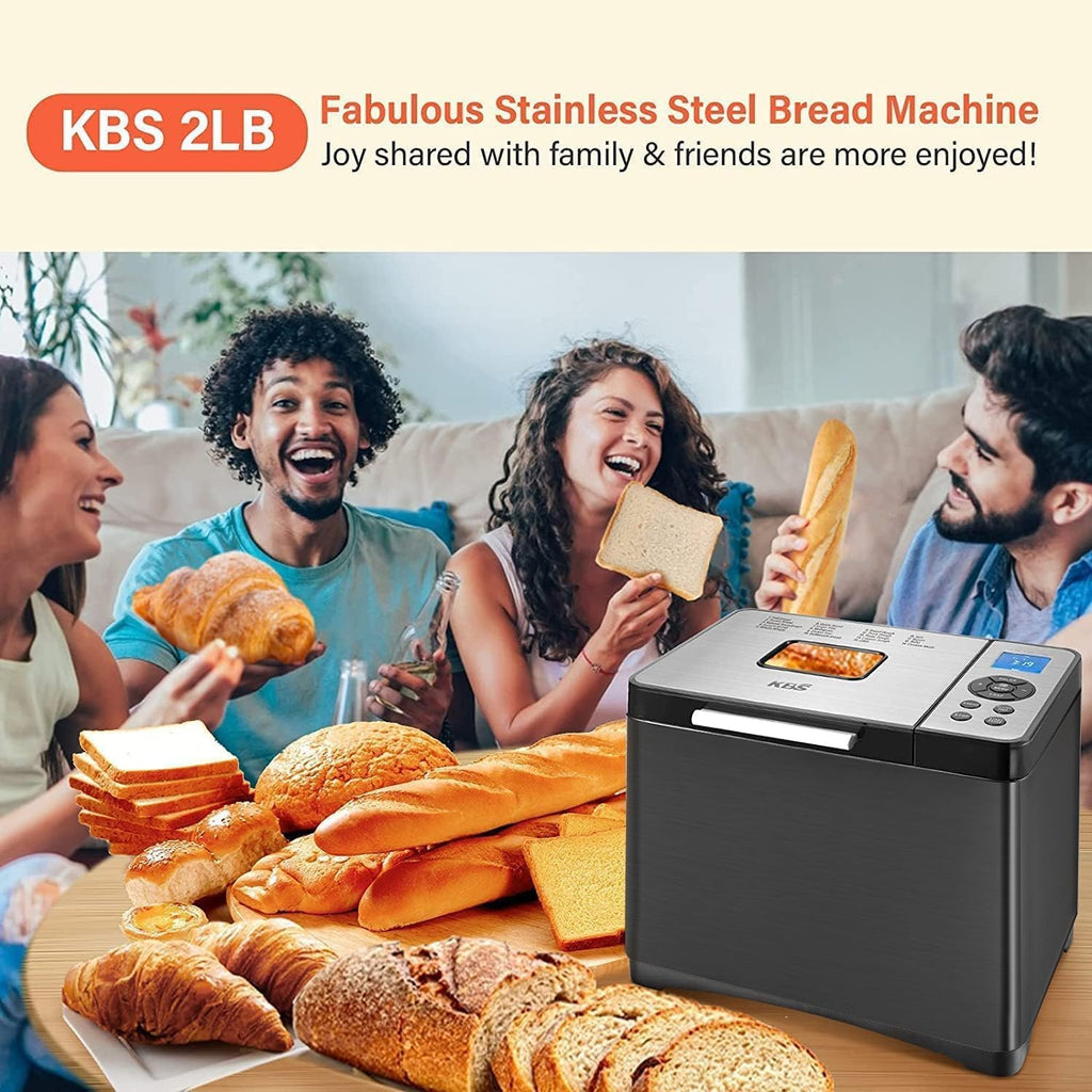 KBS 2LB Bread Maker, 19-in-1 Automatic Stainless Steel Bread Maker with Ceramic Pot, 650W Bread Maker, 3 Loaf Sizes wourant