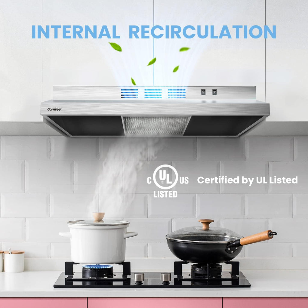 Comfee 30" Under Cabinet Ducted/Ductless Convertible Slim Vent Durable Stainless Steel Kitchen Reusable Filter wourant