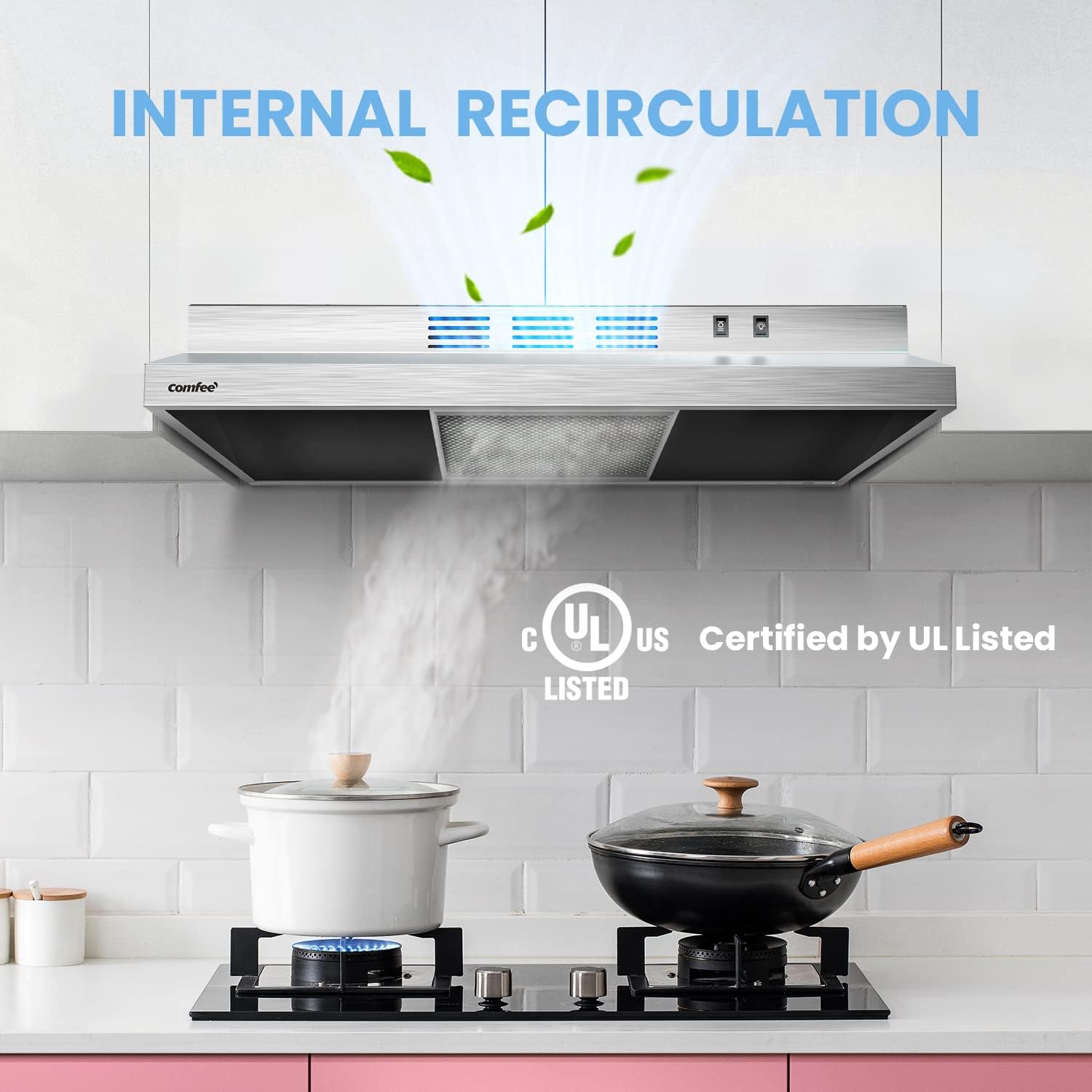 Comfee 30" Under Cabinet Ducted/Ductless Convertible Slim Vent Durable Stainless Steel Kitchen Reusable Filter wourant