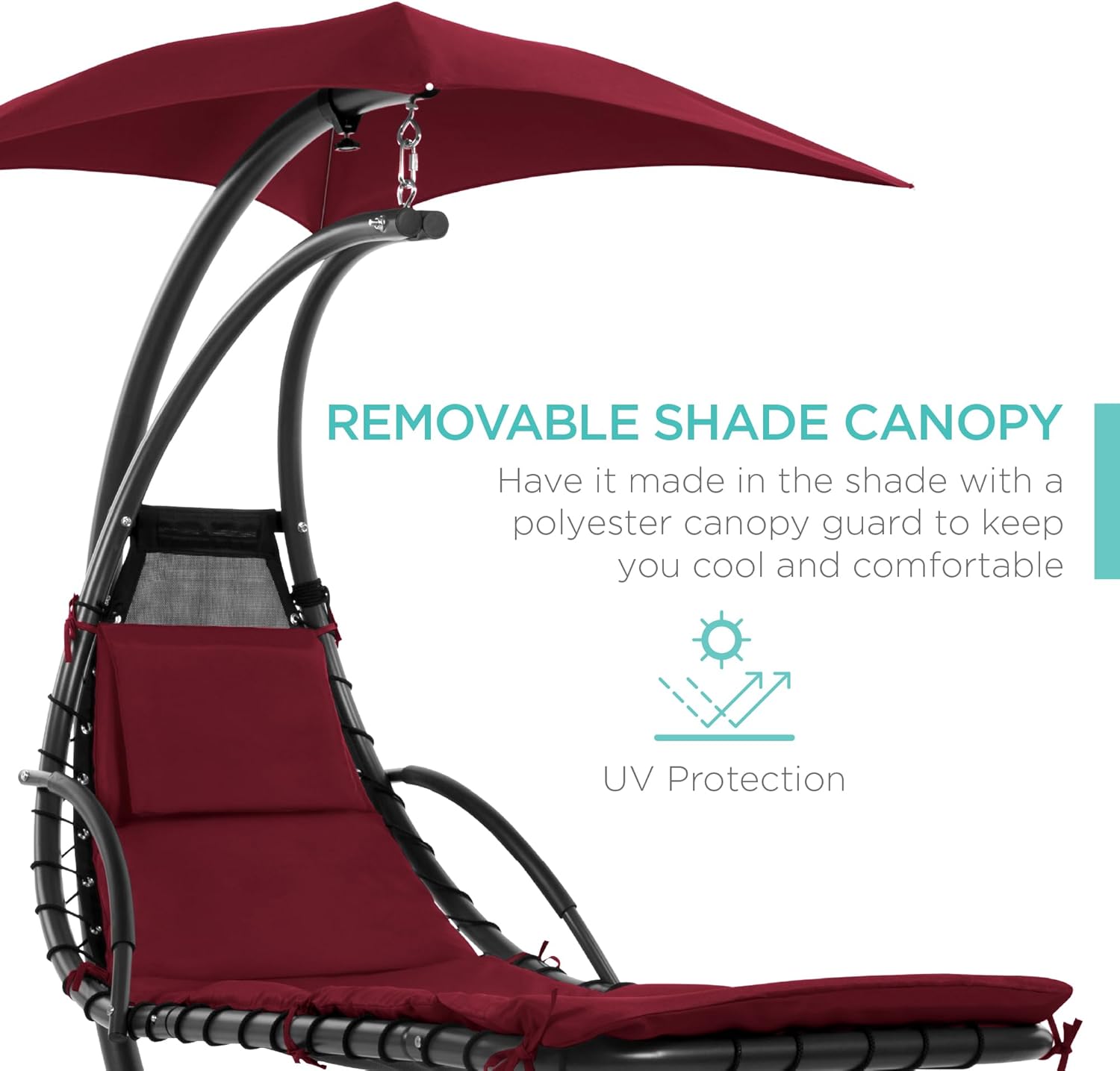 Best Choice Products Outdoor Hanging Curved Steel Chaise Lounge Chair Swing w/Built-in Pillow and Removable Canopy - Teal wourant