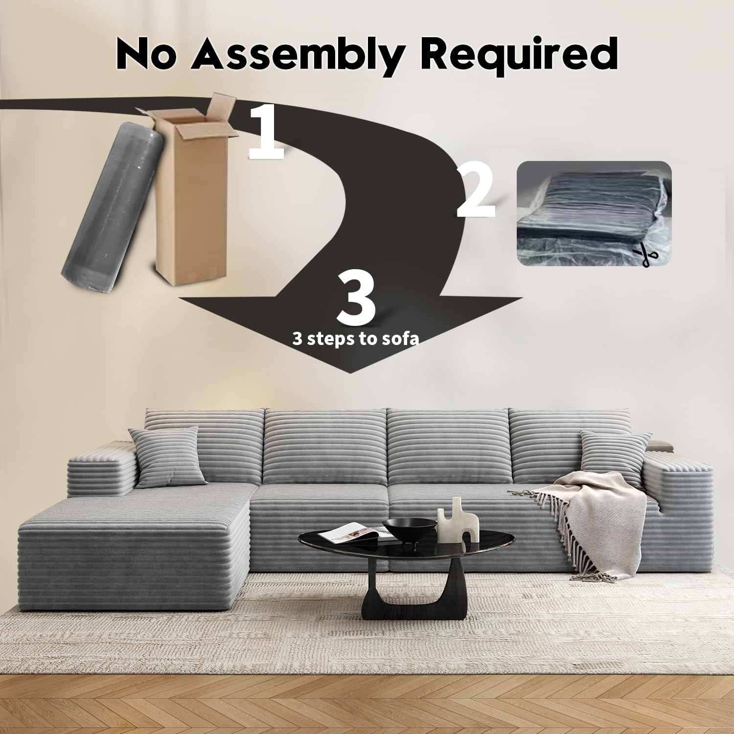 107.5" Cloud Modular Sectional Sofa Couch with L-Shape Chaise,Modern Minimalist Upholstered Couches wourant