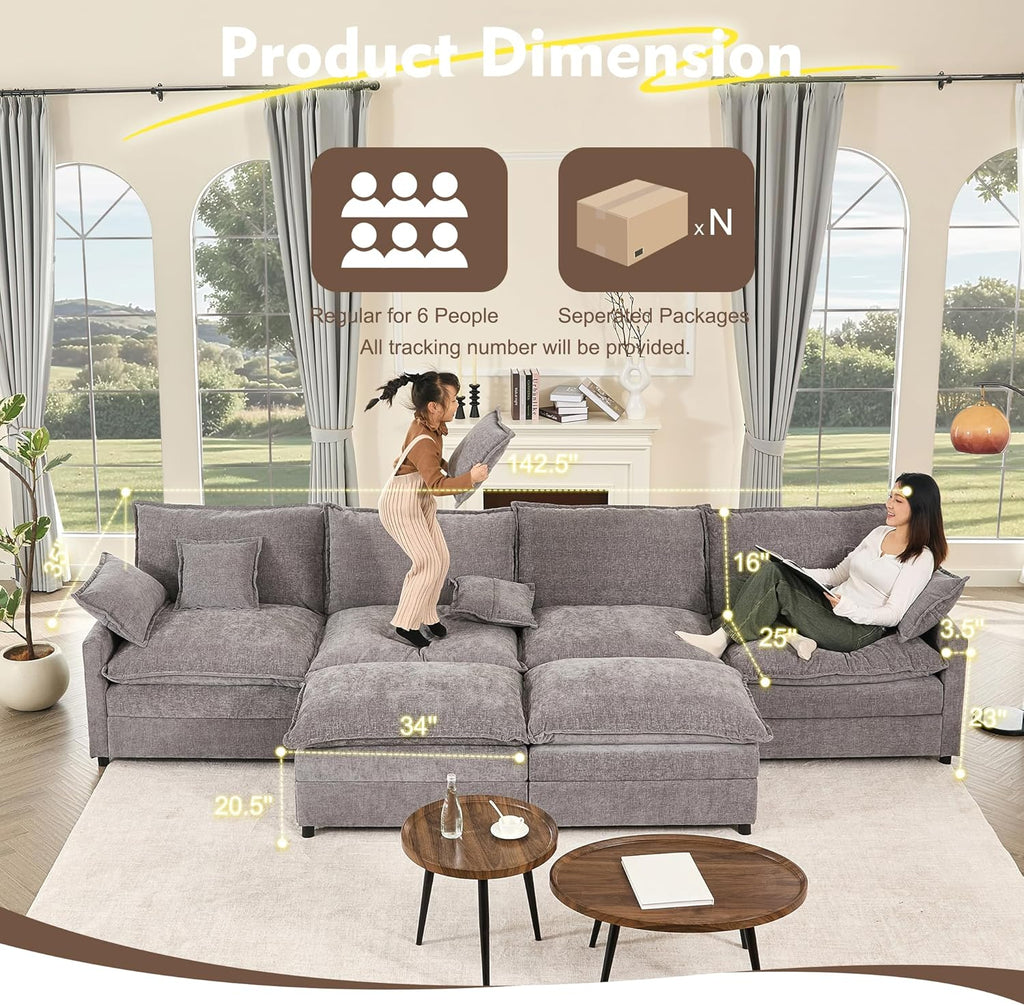 108 Inch U Shape Sofa Sectional Sofa Comfortable Cloud Sofa Living Room Deep Seat Sofa wourant