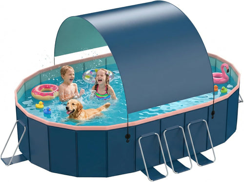 114" Non-Inflatable Foldable Swimming Pool for Family, Portable Above Ground Pool for Adults & Kids, Easy Setup for Outdoor, Backyard, Garden, Camping - Durable PVC(114"×70"×20", Std) woonhhop