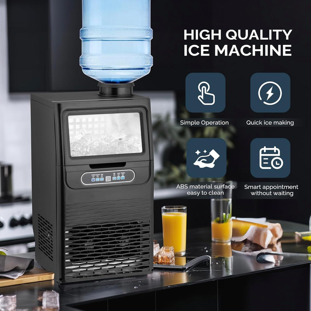 VINGLI Commercial Ice Maker Machine,90lbs/24H Plastic Under Counter Ice Maker with 11lbs Storage,Dual Water Supply Options,Self-Cleaning,Timing Function,for Home Bar Cafe Restaurant Kitchen wourant