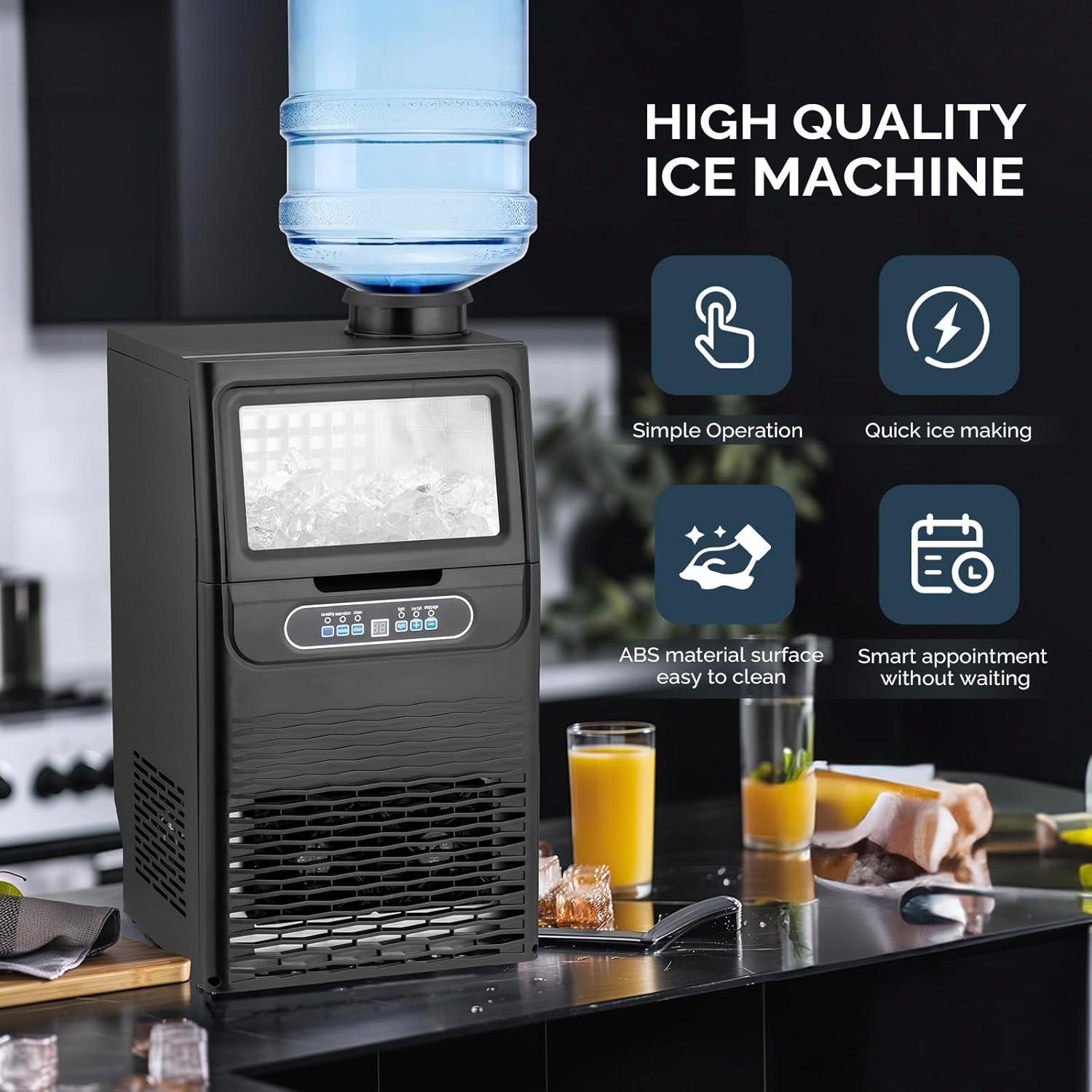 VINGLI Commercial Ice Maker Machine,90lbs/24H Plastic Under Counter Ice Maker with 11lbs Storage,Dual Water Supply Options,Self-Cleaning,Timing Function,for Home Bar Cafe Restaurant Kitchen wourant
