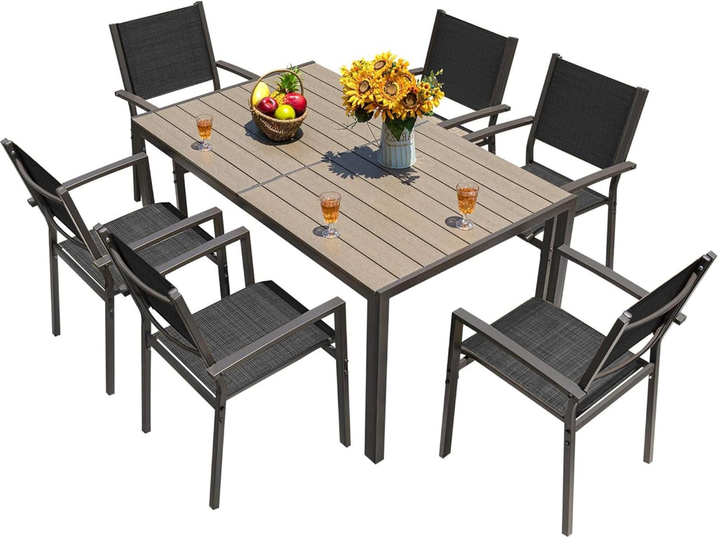 Homall Patio Dining Set 7 Pieces Outdoor Furniture Table and 6 Textilene Chairs, Light Grey wourant