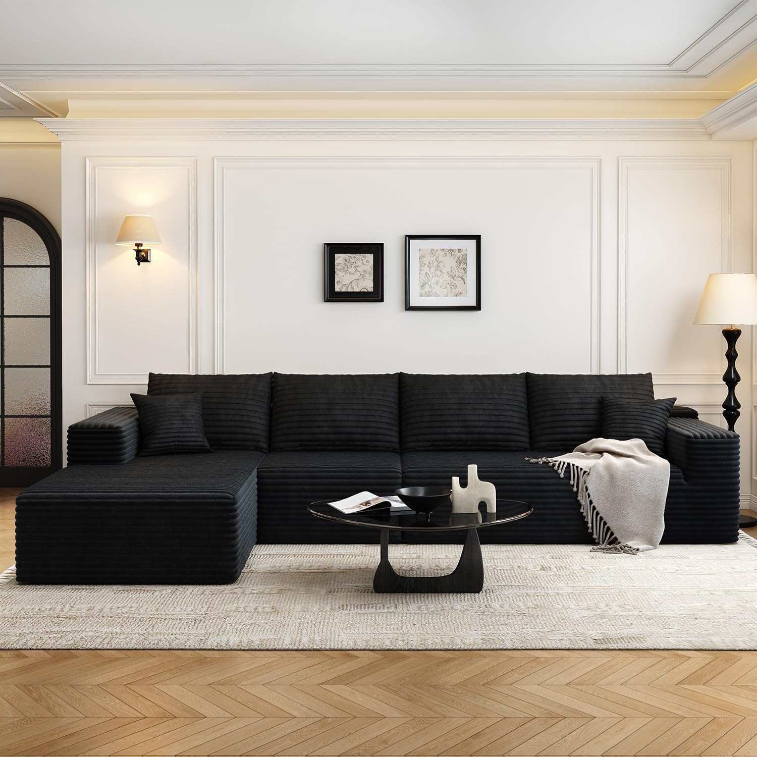 107.5 inch Cloud Modular Sectional Sofa with L-Shaped Chaise Lounge, Modern Minimalist Upholstered Sofa Deep Seating Corner Sofa wourant