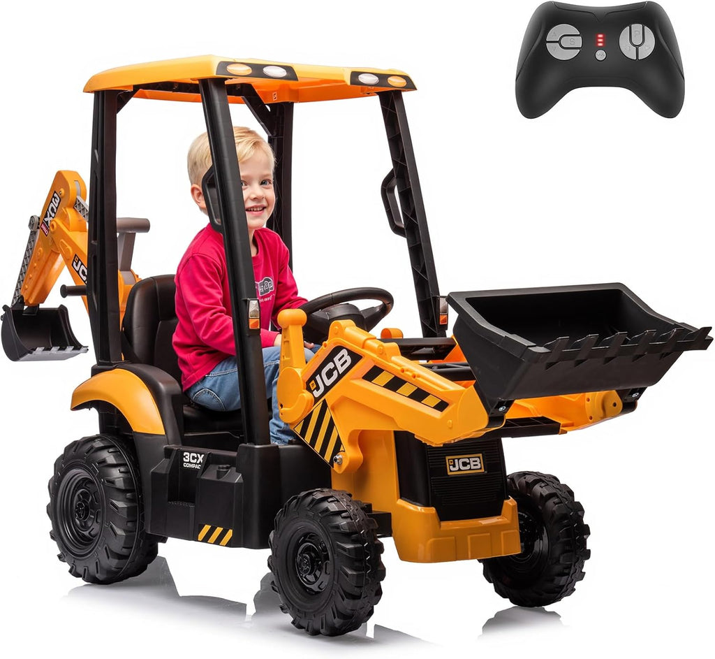 12V JCB Ride On Excavator, Ride on Toys for Kids 4-8, Electric Car for Kids with Tractor, Bulldozer, Digging Arm, Backhoe Toy Car with Slow Start/Stop, Adjustable Speeds wourant
