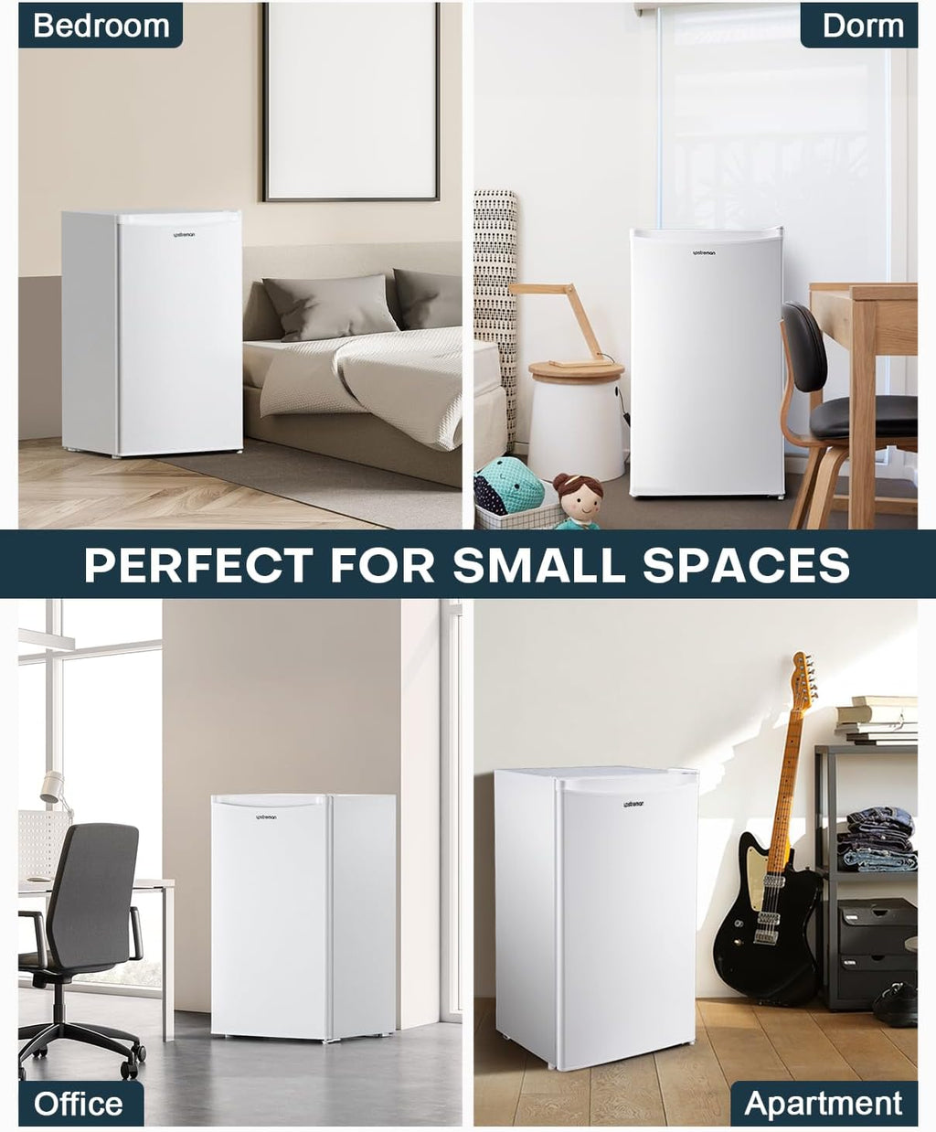 Upstreman 3.2 Cu.Ft Mini Fridge with Freezer, Single Door Mini Fridge, Dorm Fridge, Adjustable Thermostat, Mini Refrigerator for Bedroom, Office, Dorm, Black-BR321 wourant
