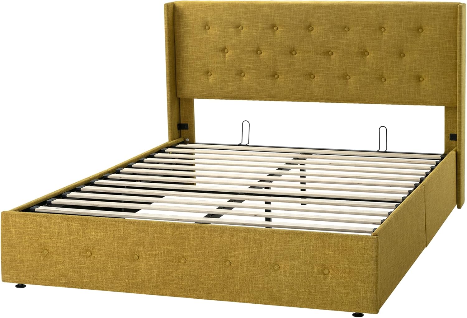 Allewie Queen Size Lift Up Storage Bed Modern Wingback Headboard Hydraulic Support wourant