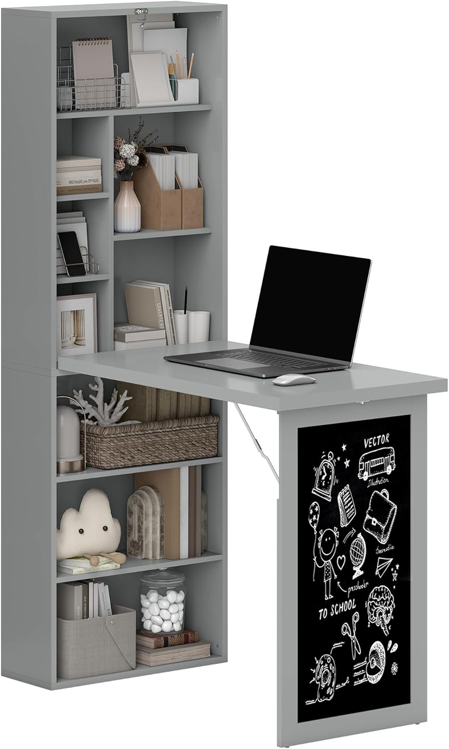 Folding convertible writing desk, wall mounted desk cabinet, multifunctional home office workstation wourant