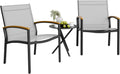 Shintenchi 3 Pieces Patio Bistro Sets, Outdoor Textilene Fabric Conversation Bistro Set, Textilene Fabric Front Porch Chairs Small Patio Furniture Set with Table for Lawn,Garden,Balcony (Black) wourant