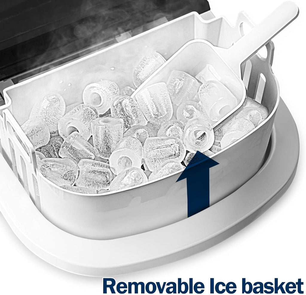 EUHOMY Nugget Ice Maker Countertop with Handle, Ready in 6 Mins, 34lbs Per Day, Removable Top Cover, Auto-Cleaning, Portable Sonic Ice Maker with Basket and Scoop, for Home/Party/RV/Camping (Black) wourant