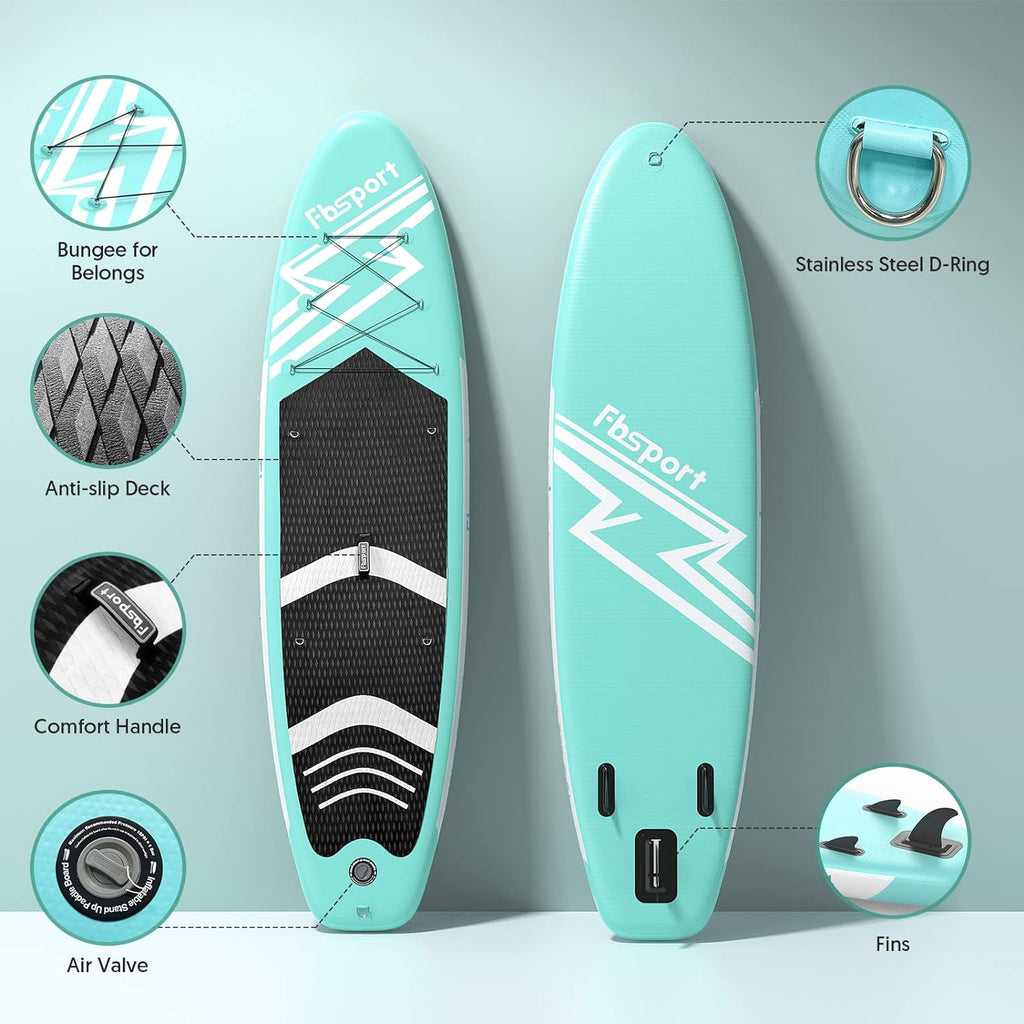 FBSPORT 11' Premium Stand Up Paddle Board, Yoga Board with Durable SUP Accessories & Carry Bag | Wide Stance, Surf Control, Non-Slip Deck, Leash, Paddle and Pump for Youth & Adult wourant