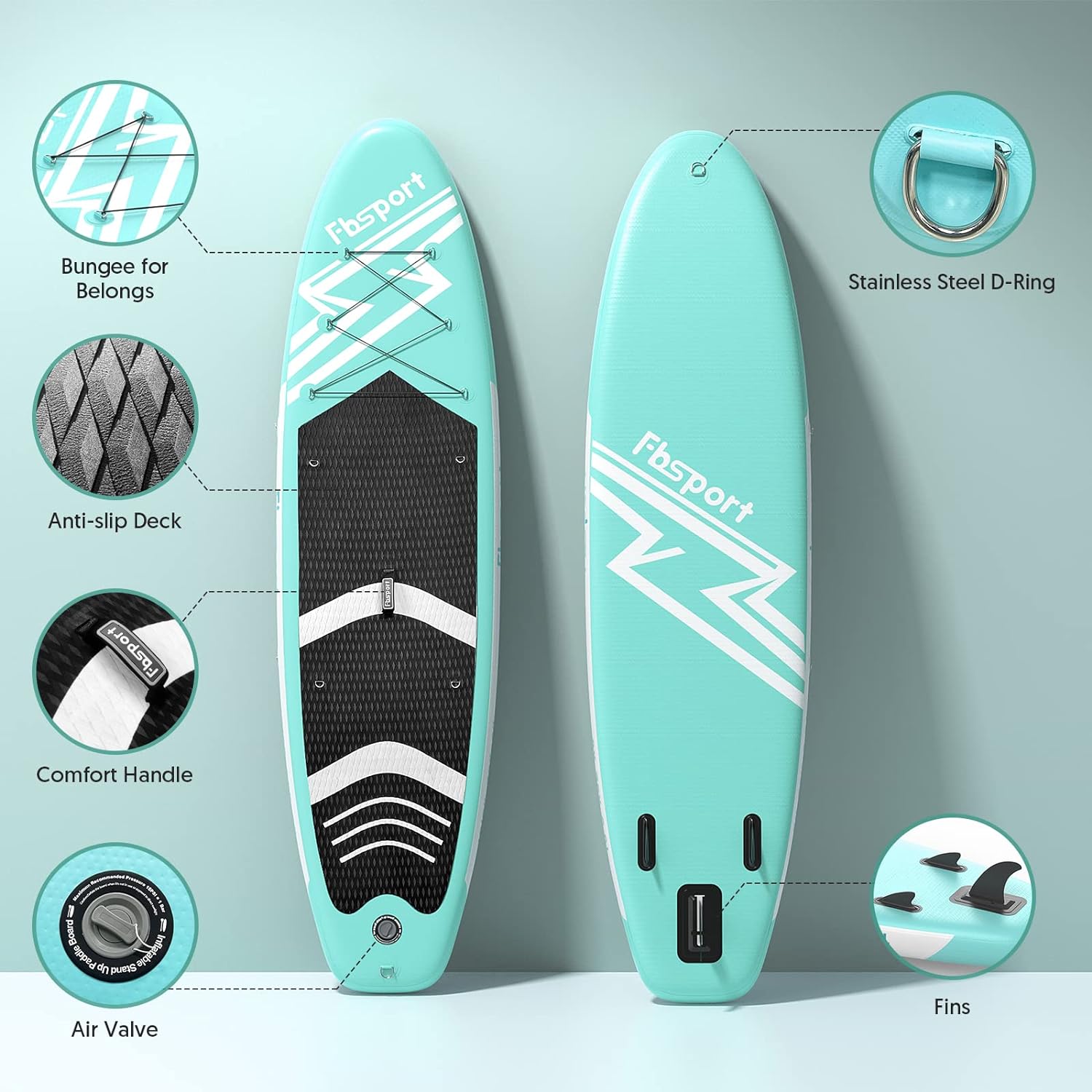 FBSPORT 11' Premium Stand Up Paddle Board, Yoga Board with Durable SUP Accessories & Carry Bag | Wide Stance, Surf Control, Non-Slip Deck, Leash, Paddle and Pump for Youth & Adult wourant