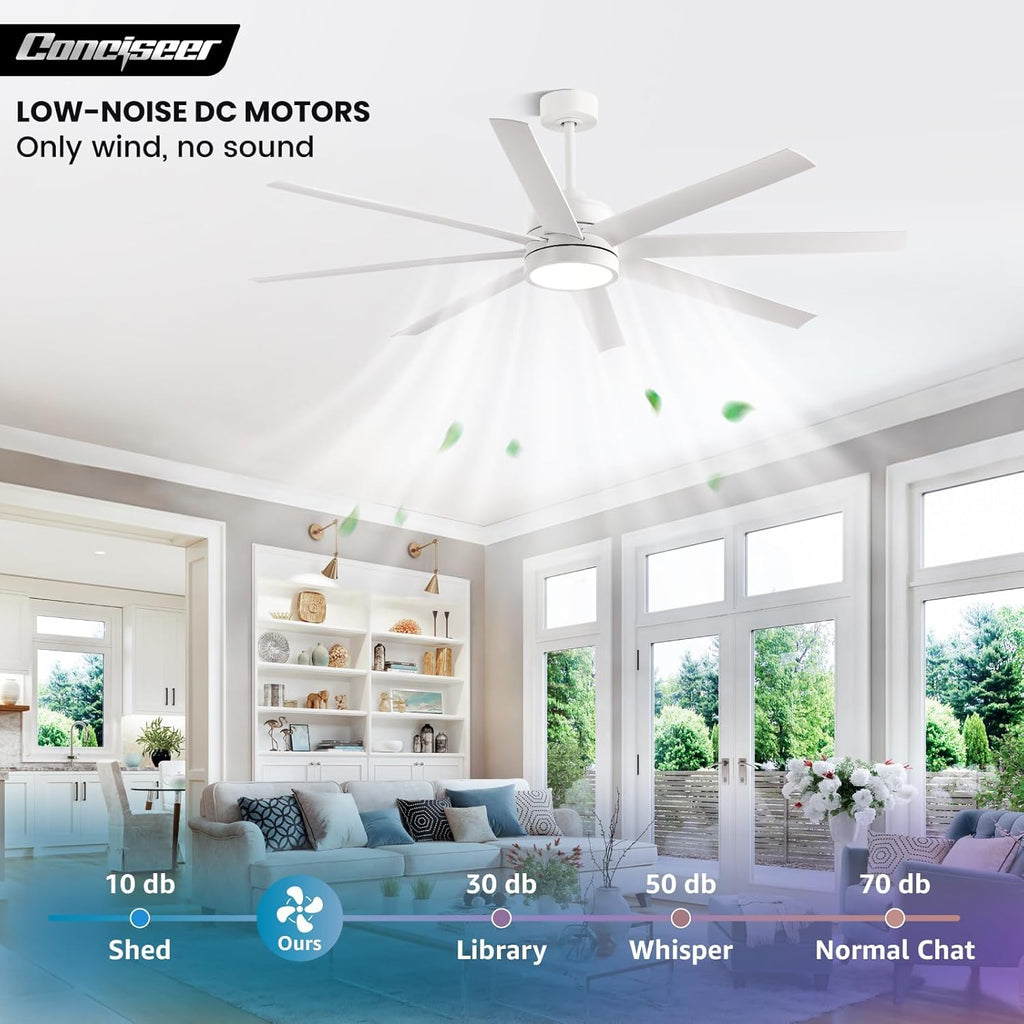 Modern Ceiling Fans with Lights, 72 Inch Ceiling Fan with Light and Remote, Bedroom Living Room Library Cafe Outdoor/Industrial,24W 3CCT Dimmable, 8 Blades 6 Speed Reversible Quiet DC Motor, Black wourant