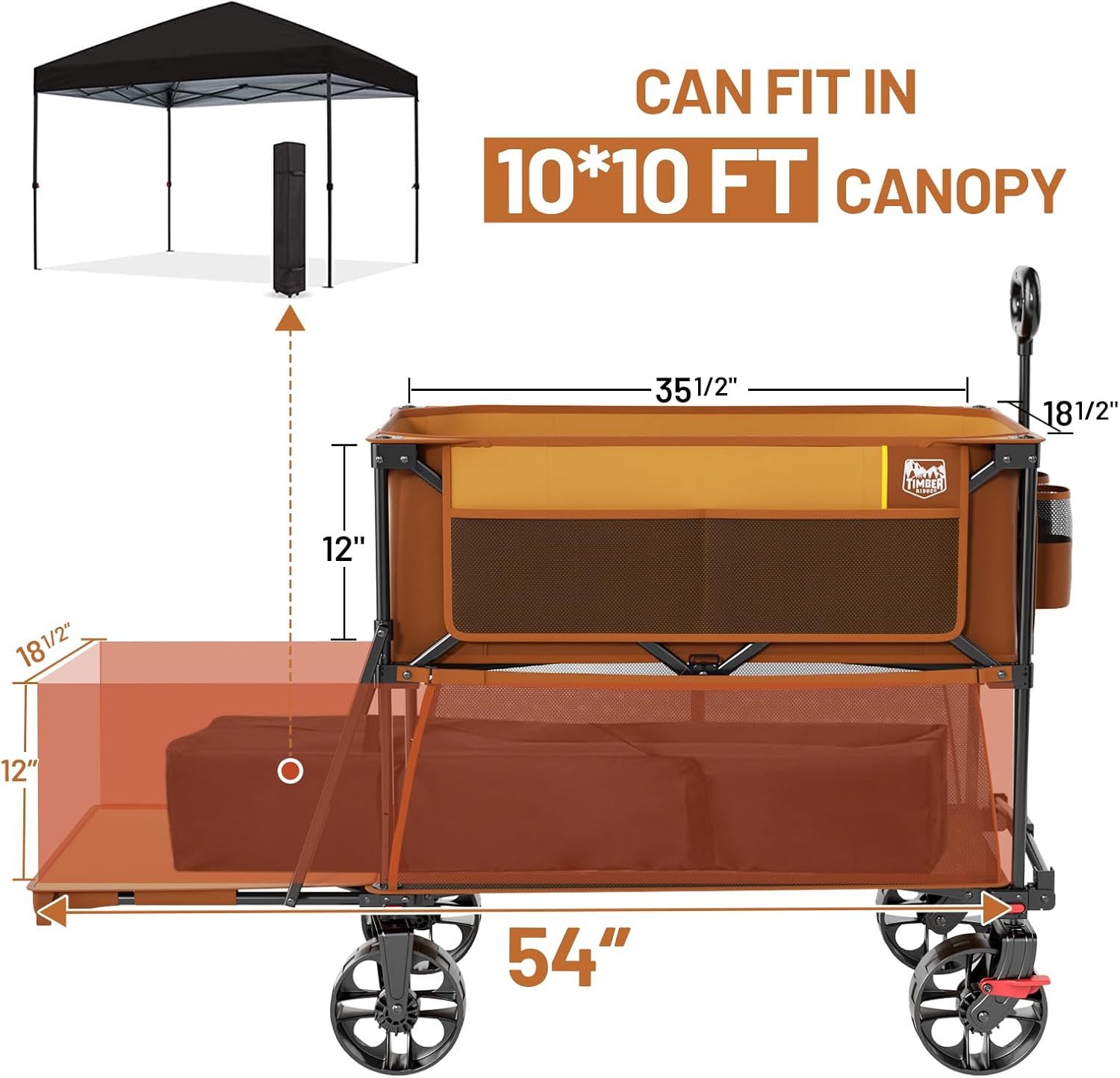 400L Large Capacity Folding Double Decker Cart with Brakes, 54 Inch Extra Long Extended Cart, 450 Pounds Heavy Duty Folding Cart wourant