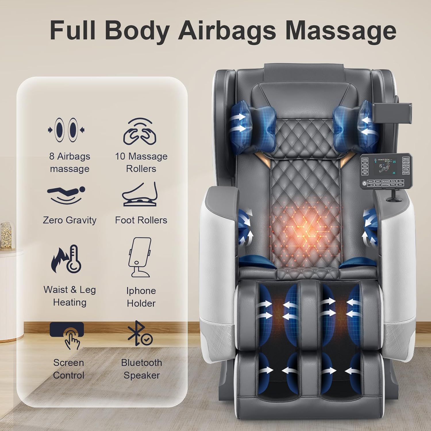 2025 Massage Chair Full Body, Zero Gravity Massage Chair with 10 Fix Rollers, Heating, Foot Massage, Auto Modes, Bluetooth Speaker, Touch Screen Controller (Brown Premium) wourant