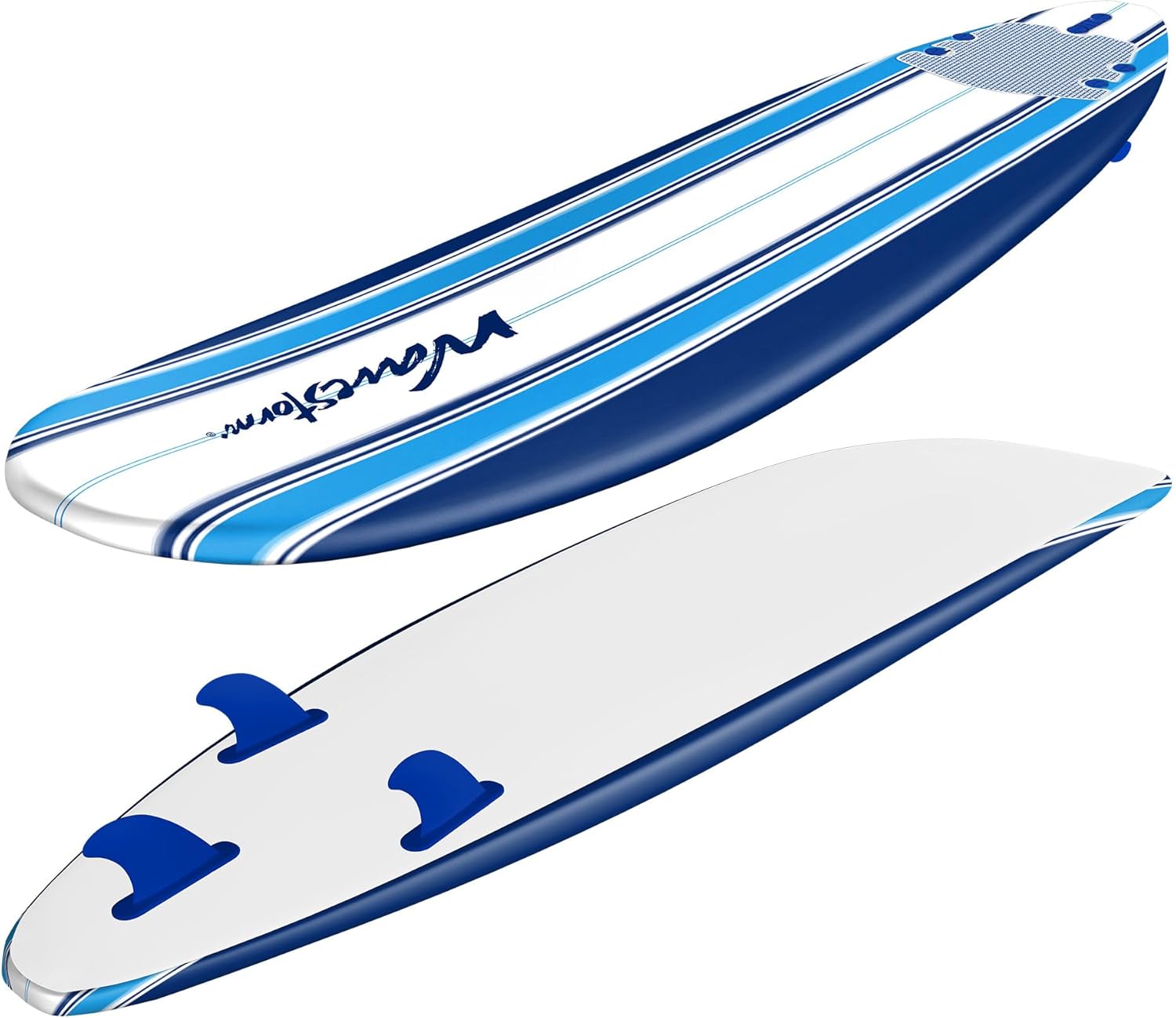 Wavestorm - Classic Soft Top Foam 7ft Surfboard Surfboard for Beginners and All Surfing Levels Complete Set Includes Leash and Multiple Fins Heat Laminated, Blue Pinline (AZ22-WSSF700-PIN) wourant