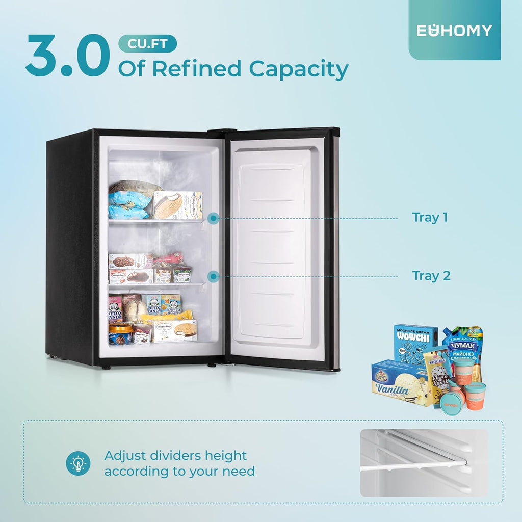 Upright freezer, 3.0Cubic Feet, Single Door Compact Mini Freezer with Reversible Door Small freezer for Home/Dorms/Apartment/Office wourant