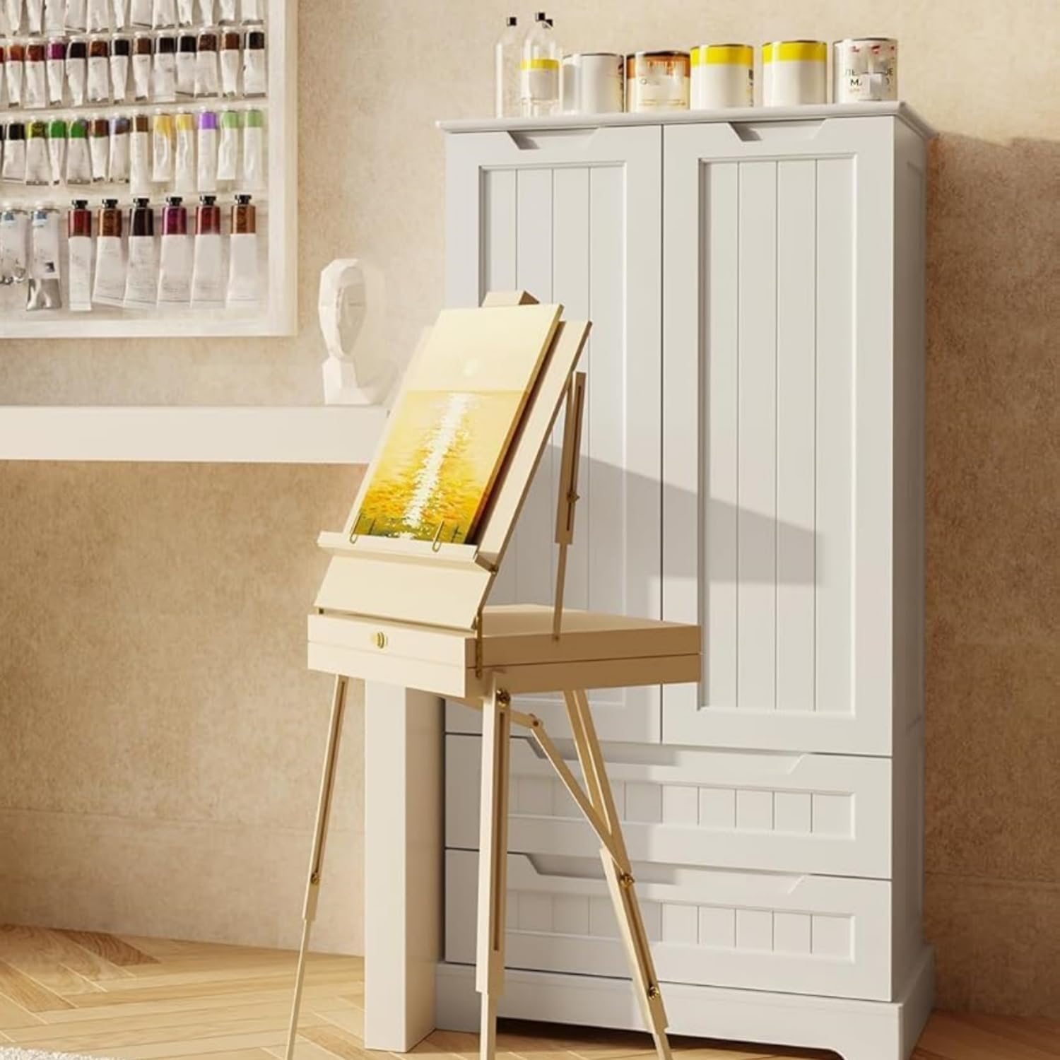 Gizoon Kitchen Pantry Cabinet with Drawers Freestanding Bathroom Storage Cabinet with Doors and Shelves, 47 Inch Small Pantry Cabinet wourant