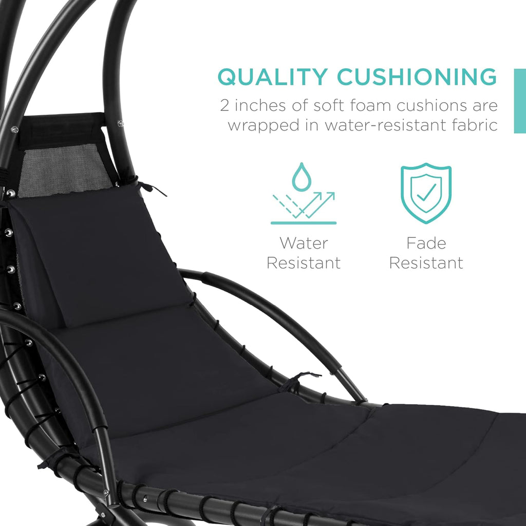 Best Choice Products Outdoor Hanging Curved Steel Chaise Lounge Chair Swing w/Built-in Pillow and Removable Canopy - Teal wourant