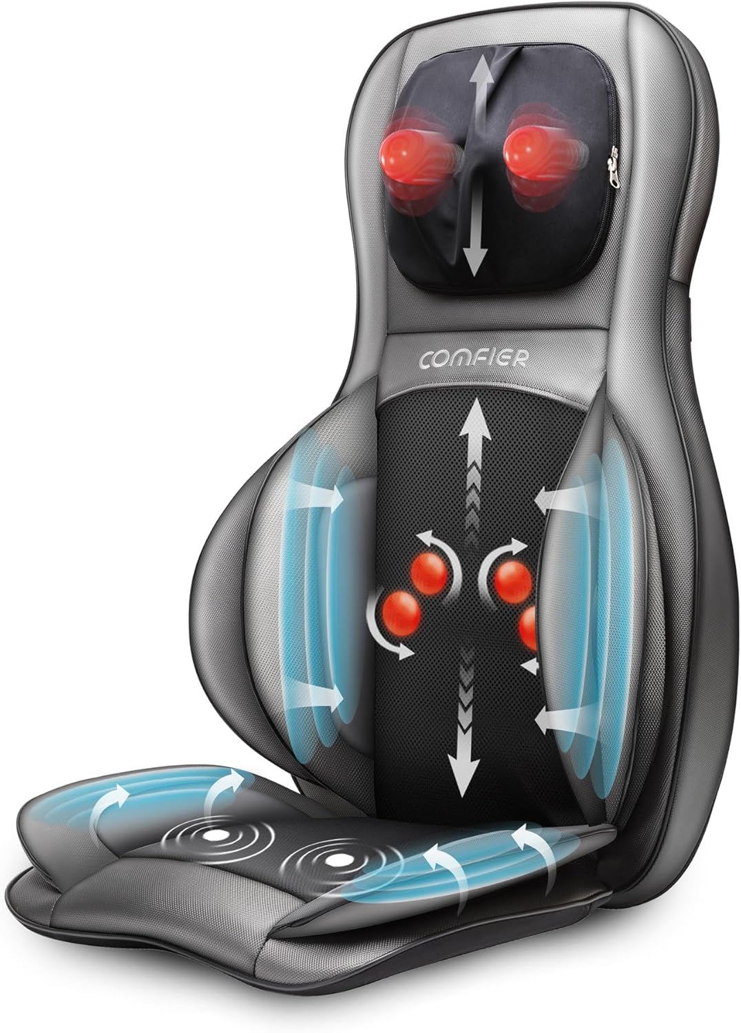 COMFIER Massager Chair with Heat Shiatsu Neck Back Massager Portable with Compress & Rolling Massage Chair Pad for Full Back Neck & Shoulders Full Body Pain wourant