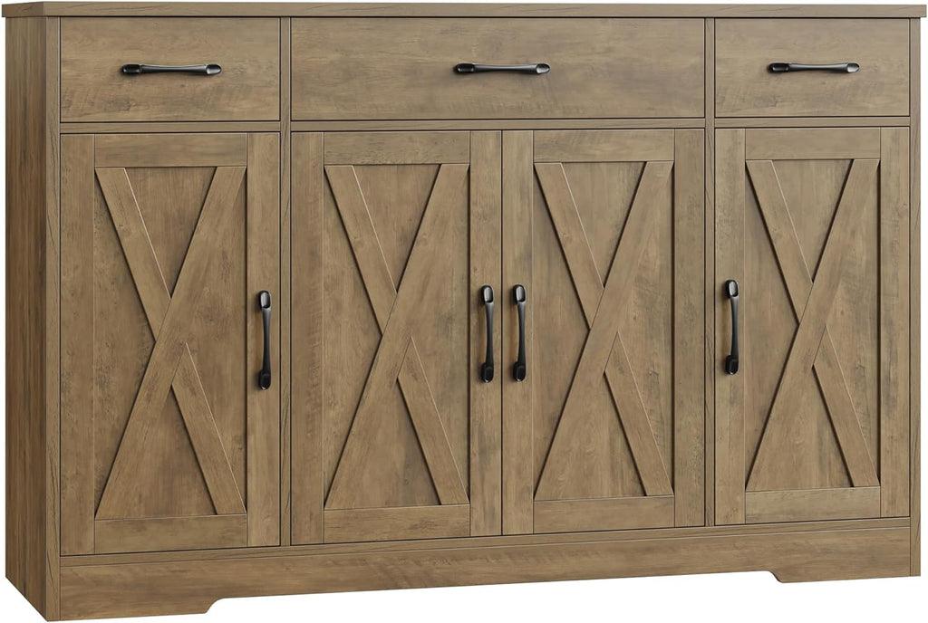 HOSTACK Buffet Cabinet with Drawers, 55" Large Sideboard Buffet Storage Cabinet with Shelves and Doors, Modern Farmhouse Coffee Bar Station Wood Kitchen Table for Kitchen, Dining Room, White/Rustic wourant
