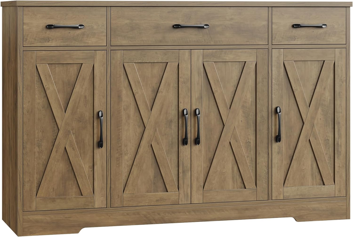 HOSTACK Buffet Cabinet with Drawers, 55" Large Sideboard Buffet Storage Cabinet with Shelves and Doors, Modern Farmhouse Coffee Bar Station Wood Kitchen Table for Kitchen, Dining Room, White/Rustic wourant