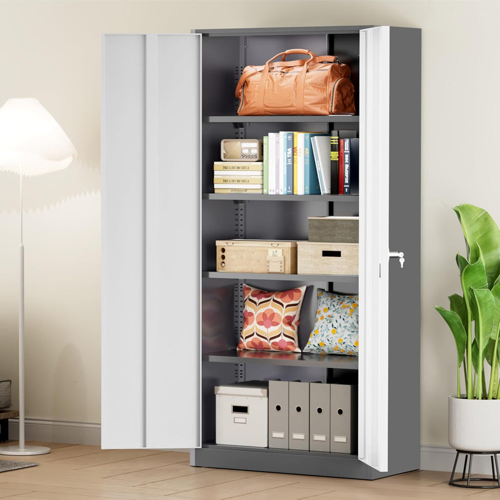 Greenvelly Metal Storage Cabinet, 72" Black Locking Metal Cabinet with 2 Doors and 4 Adjustable Shelves, Lockable Garage Storage Cabinets for Home Office, Garage, Kitchen, Living Room wourant