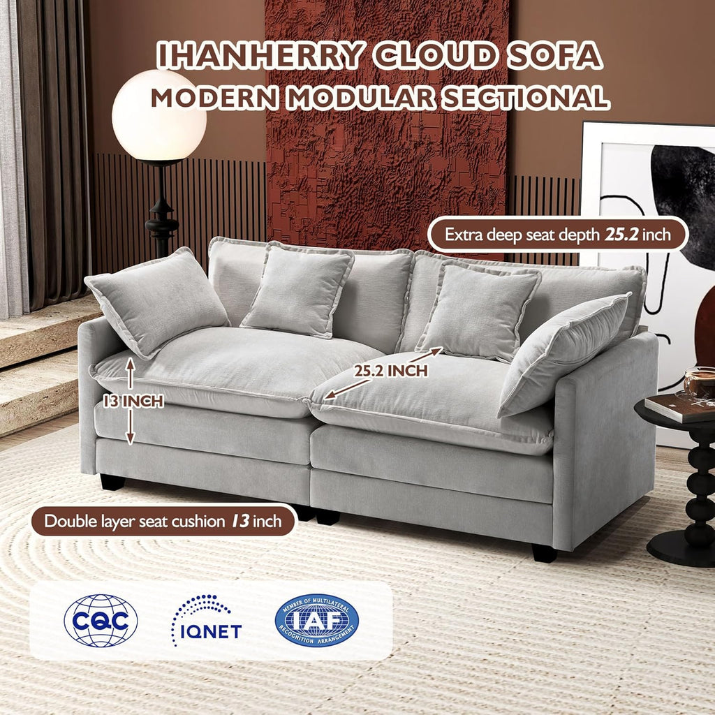111.4 Inch L Shaped Modern Sofa Modular Cloud Sofa with Ottoman 4 Seater Chenille Deep Seat Sofa wourant