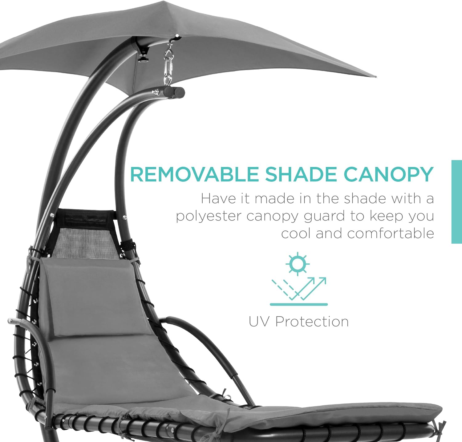 Best Choice Products Outdoor Hanging Curved Steel Chaise Lounge Chair Swing w/Built-in Pillow and Removable Canopy - Teal wourant