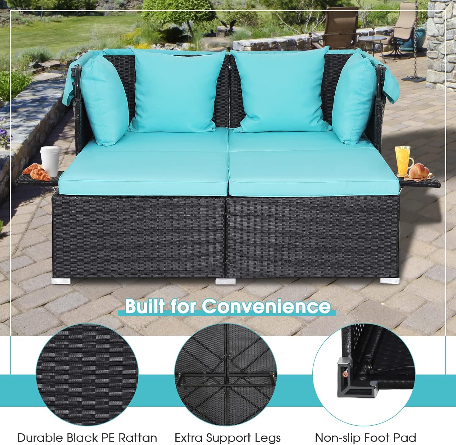 RELAX4LIFE Patio Outdoor Daybed with Canopy Wicker Sunbed Cushions 4 Pillows wourant