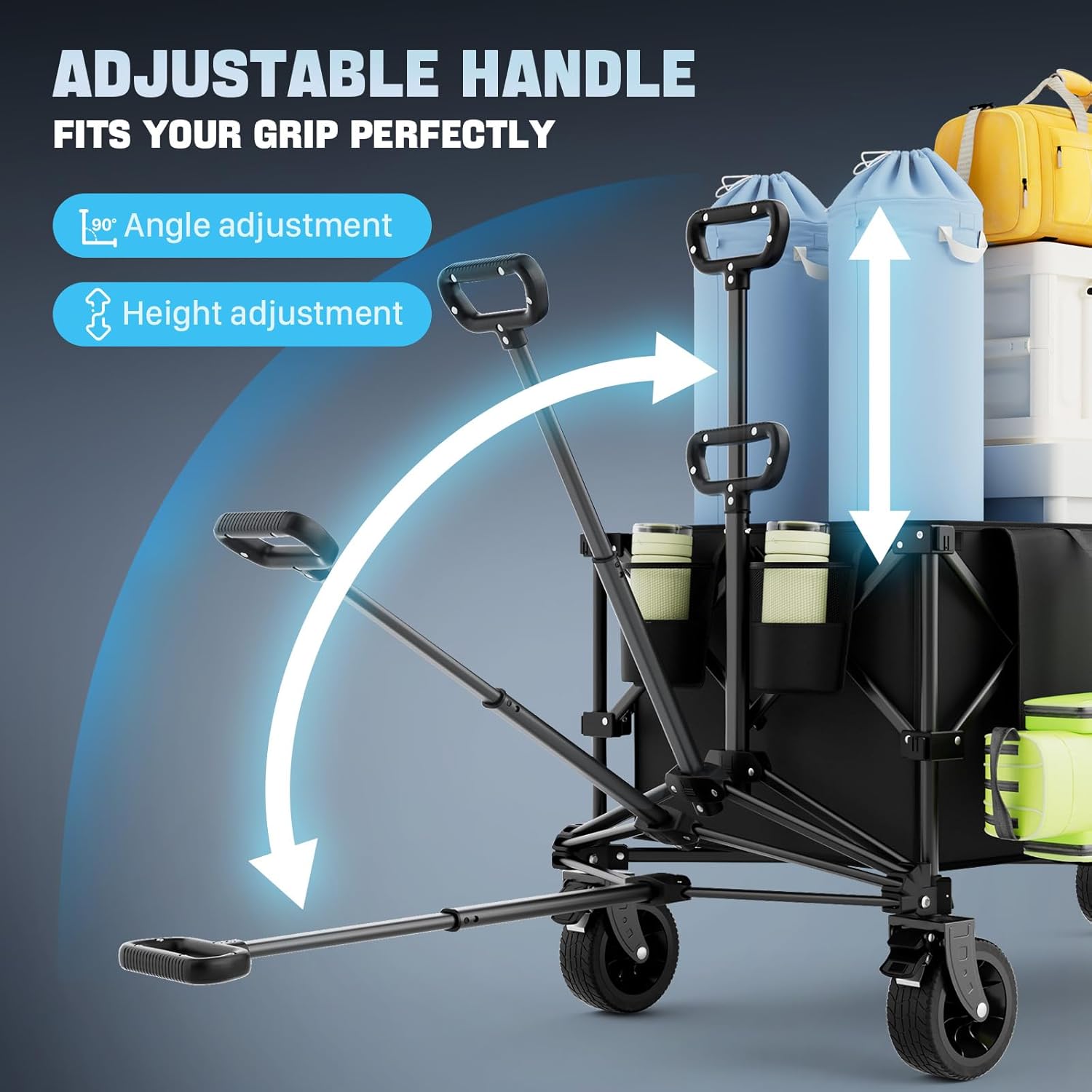 48" Extra Large Folding Travel Cart, 560 lb Capacity, 350 L Heavy Duty Utility Cart with Brakes and All-Terrain Wheels wourant