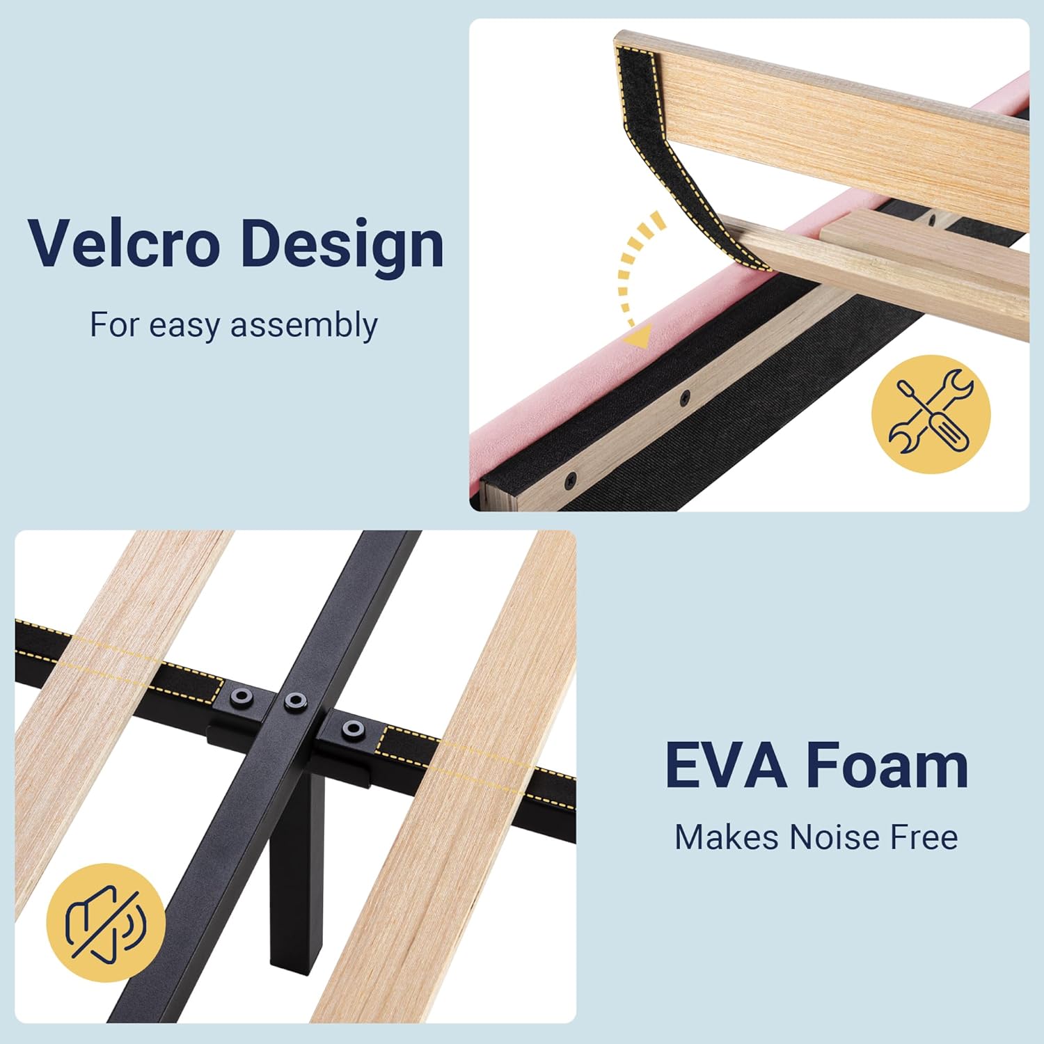 Allewie Queen Size Platform Bed Frame Fabric Upholstered Headboard Wooden Slats Support wourant