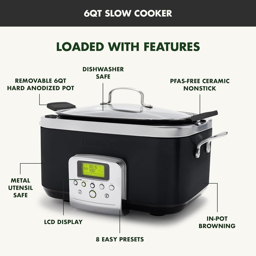 8-in-1 Programmable 6QT Electric Slow Cooker with Dishwasher-Safe Lid and Removable Base wourant