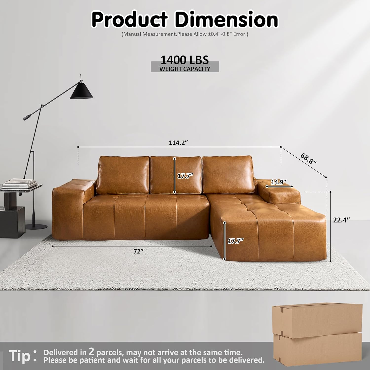 Ovios 104" Cloud Section Sofa L-shaped lounge chair, modern modular sofa wourant