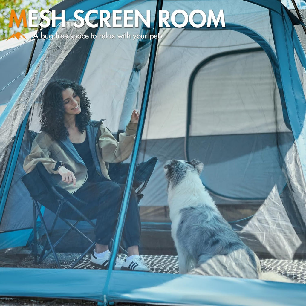 PORTAL 6/8/10 Person Family Camping Tent with Screen Room, Water Resistant Big Tunnel Tent with Rainfly, Large Family Tent for Outdoor Camping, Party wourant