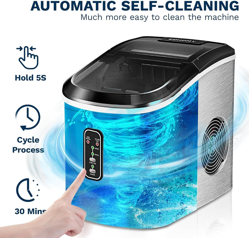 EUHOMY Nugget Ice Maker Countertop with Handle, Ready in 6 Mins, 34lbs Per Day, Removable Top Cover, Auto-Cleaning, Portable Sonic Ice Maker with Basket and Scoop, for Home/Party/RV/Camping (Black) wourant