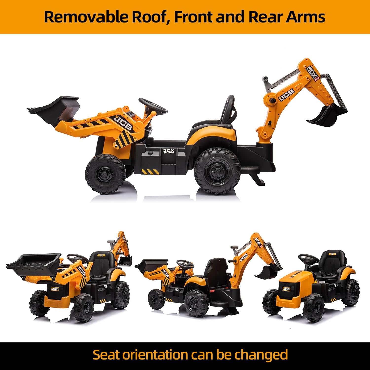 12V JCB Ride On Excavator, Ride on Toys for Kids 4-8, Electric Car for Kids with Tractor, Bulldozer, Digging Arm, Backhoe Toy Car with Slow Start/Stop, Adjustable Speeds wourant